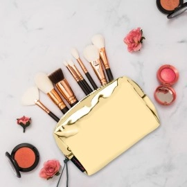 NFI essentials Metallica Glossy Makeup Pouch for Women Stylish Pouches for Makeup Accessories Storage Cosmetic Pouches Make up Bag for Girls (Gold)