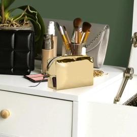 NFI essentials Metallica Glossy Makeup Pouch for Women Stylish Pouches for Makeup Accessories Storage Cosmetic Pouches Make up Bag for Girls (Gold)