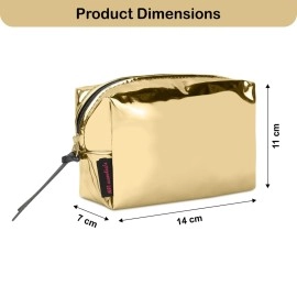 NFI essentials Metallica Glossy Makeup Pouch for Women Stylish Pouches for Makeup Accessories Storage Cosmetic Pouches Make up Bag for Girls (Gold)
