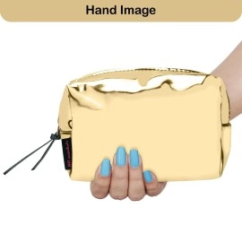 NFI essentials Metallica Glossy Makeup Pouch for Women Stylish Pouches for Makeup Accessories Storage Cosmetic Pouches Make up Bag for Girls (Gold)