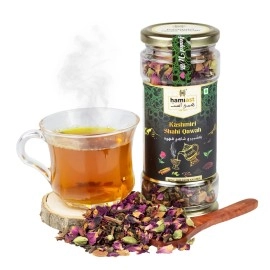 Hamiast Kashmiri Shahi Qawah (Kahwa) Loose Leaves Green Tea With Saffron, Authentic And Traditional Blend,Without Sugar, 200 Grams (100G Pack Of 2 Serves 100 Cups)