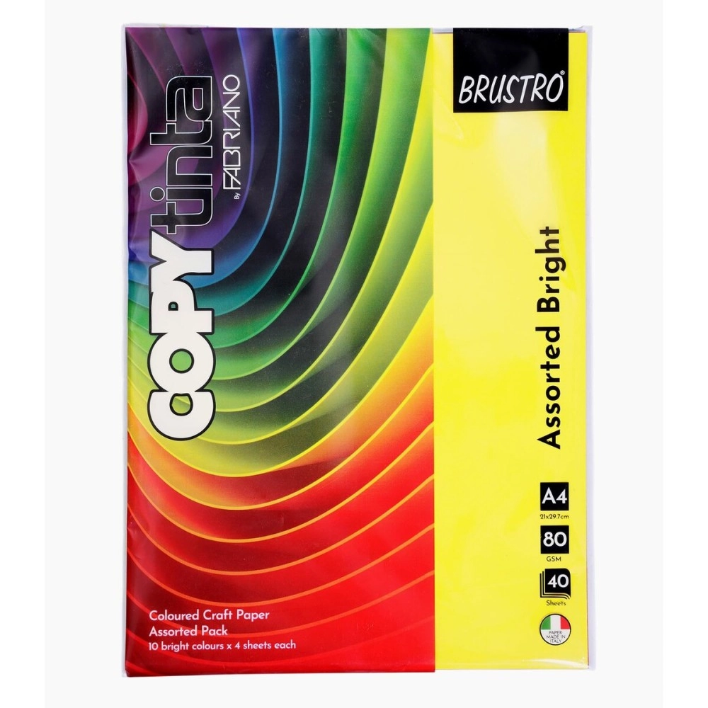 BRUSTRO Copytinta Mixed Bright Colour Craft Paper| A4 Size | 80 GSM | Pack of 40 Sheets (10 colors x 4 sheets)|Ideal for DIY Art, Origami Ideas, Printing, Stationery, Students, Professionals.