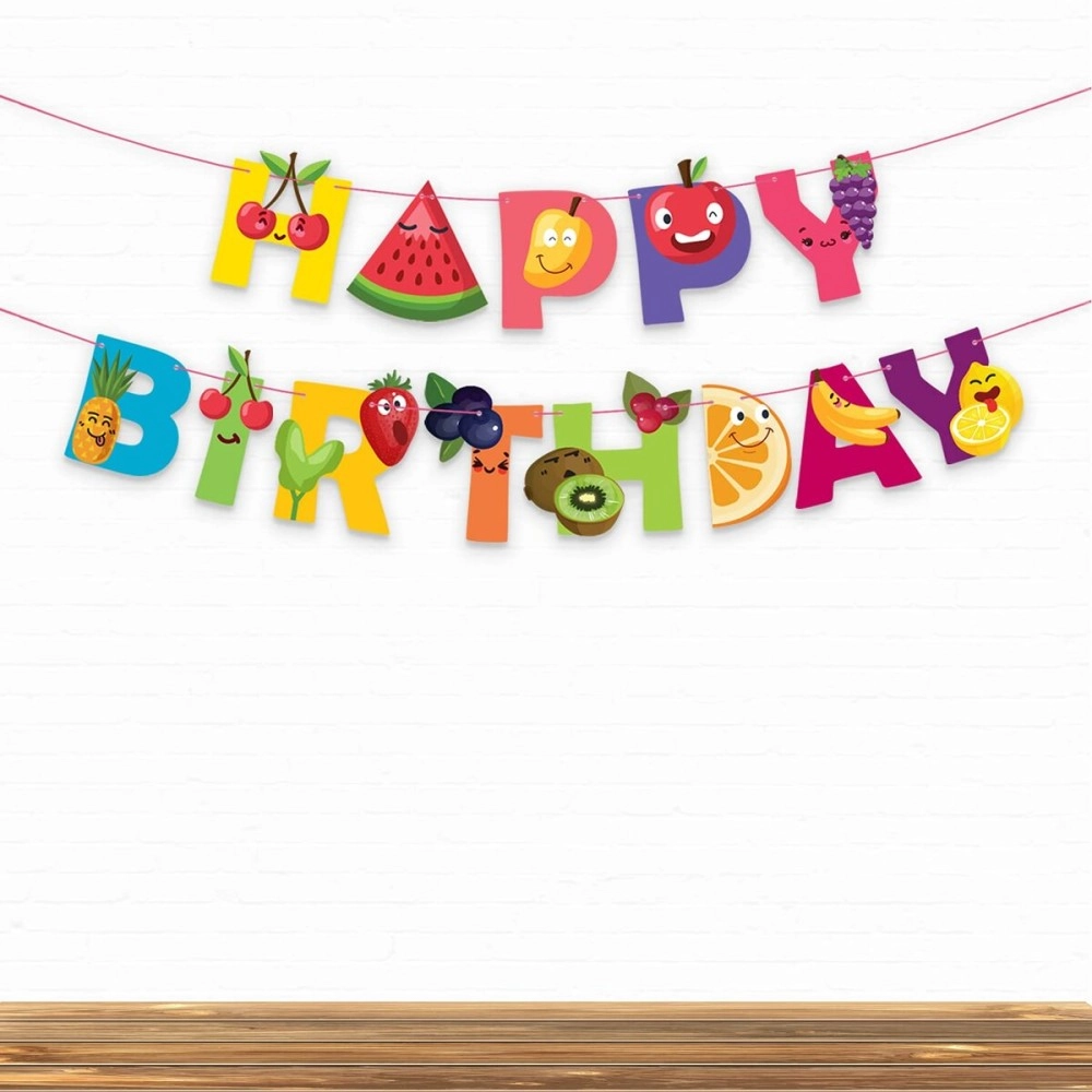 Festiko Tutti Frutti Happybirthday Fruits theme Party Decoration Banner/Bunting,Tutti Fruttis party Favors for Kids Birthday Decoration(Banner/Bunting with Ribbon)