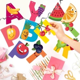 Festiko Tutti Frutti Happybirthday Fruits theme Party Decoration Banner/Bunting,Tutti Fruttis party Favors for Kids Birthday Decoration(Banner/Bunting with Ribbon)