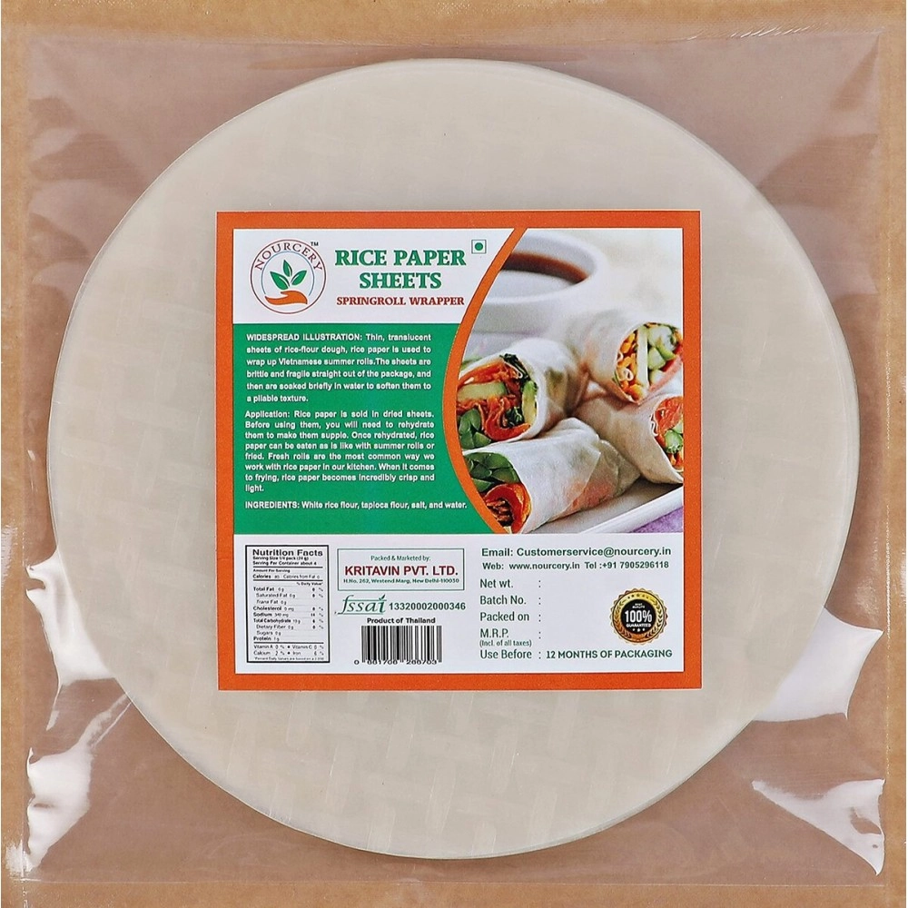 Nourcery Rice Paper Sheets, 400g (Spring Roll Wrappers)-22cm | Gluten-Free | Perfect for Fried Rolls, Wraps & Dumplings