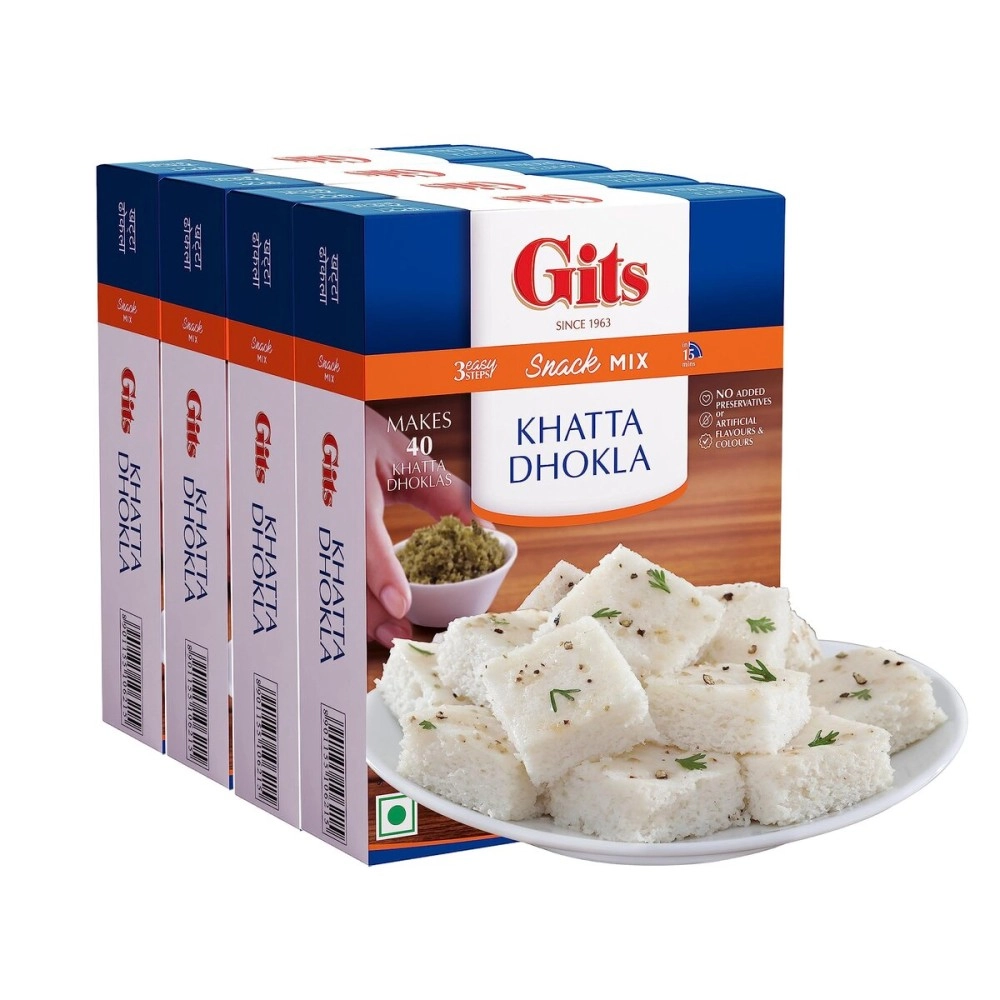 Gits Instant Khatta Dhokla Mix, Makes 40 Per Pack, Pure Veg, Instant Indian Snack Mix, 800g (Pack of 4, 200g Each)