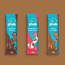 Phab Assorted Protein Bars (Chocolate, Mocha, Strawberry) 11g Protein, No Added Sugar | High Fibre, Trans Fat-Free & No Preservatives | Diabetic Friendly |Healthy & Tasty | GMO Free (Pack of 6 x 35g)