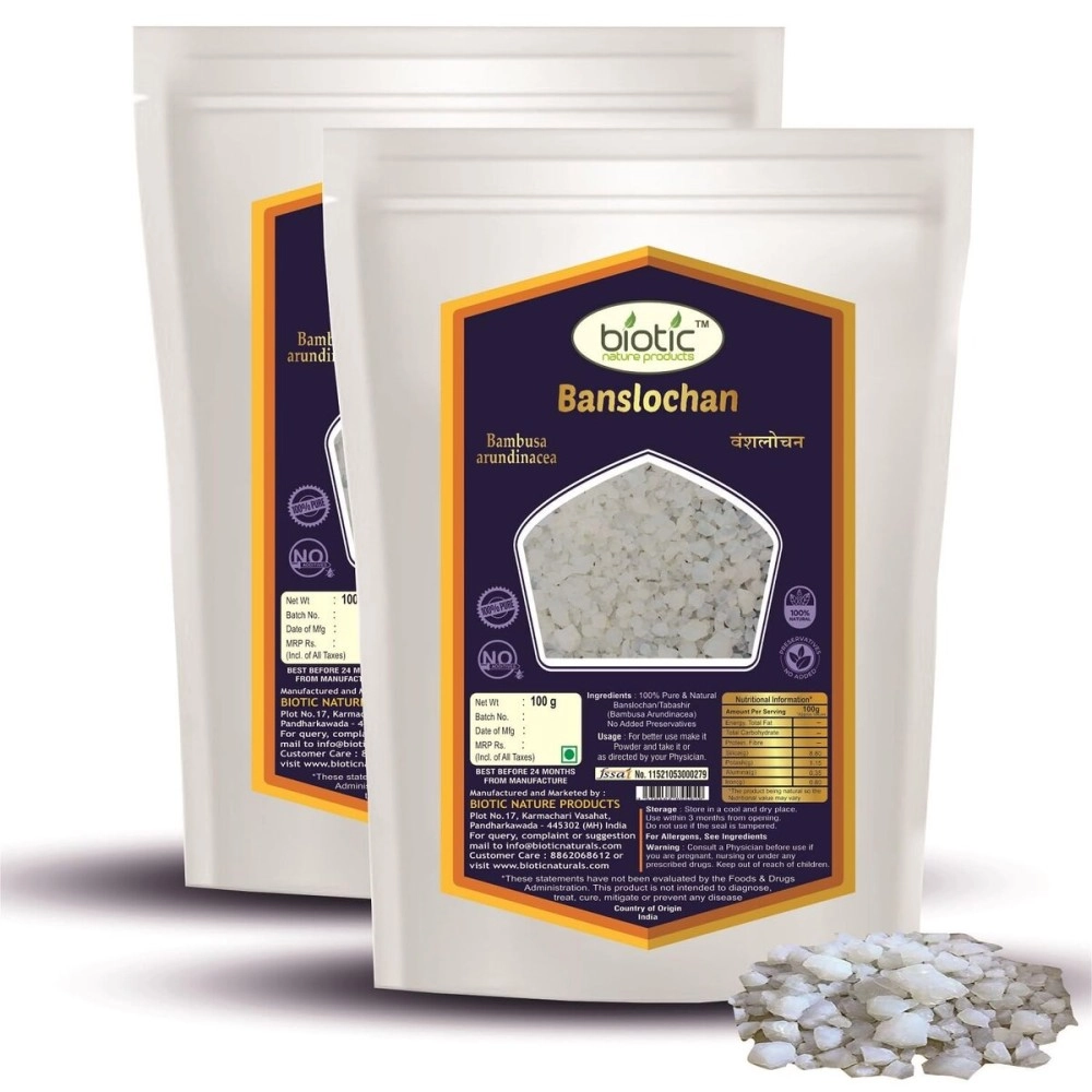 Biotic Banslochan Tabasheer Original (Bambusa Arundinaces) Tabashir - Vanslochan - 200 gm (Pack of 2)