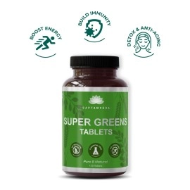 Saptamveda Organic Supergreens Tablets Daily Natural Multivitamin - with Spirulina, Barleygrass, Moringa & Wheatgrass 120 Tablets | 500mg each
