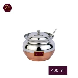 ZESTILO Stainless Steel Ghee Pot With Copper Bottom Finish - Multipurpose Oil Container for Kitchen - 400 ml Capacity