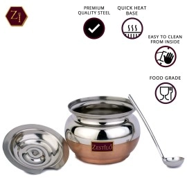 ZESTILO Stainless Steel Ghee Pot With Copper Bottom Finish - Multipurpose Oil Container for Kitchen - 400 ml Capacity