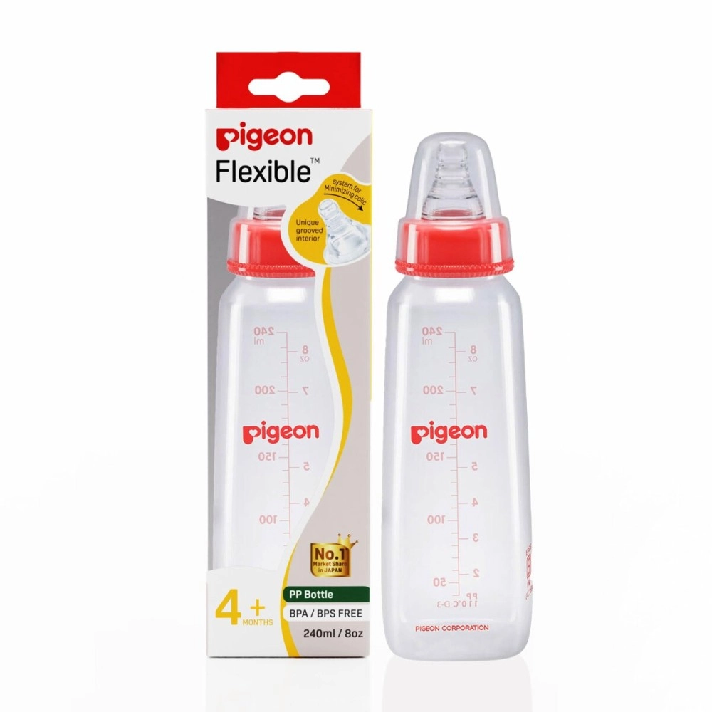 Pigeon Peristaltic Baby Nursing/Feeding Bottle KPP LL,for 12+ Month Babies,BPA Free,BPS Free,Square Base,Red,240 ml
