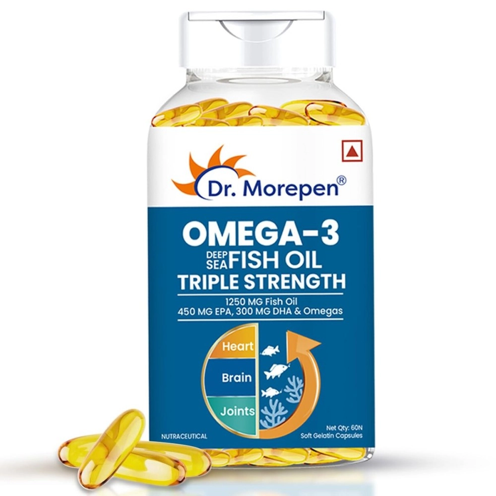 DR. MOREPEN Deep Sea Omega 3 Fish Oil, Triple Strength (1250 mg with 900 mg DHA & EPA) | High Potency Fish oil from The Cleanest Source | Great for Eyes, Skin, Heart & Brain Health etc| (60 softgels)
