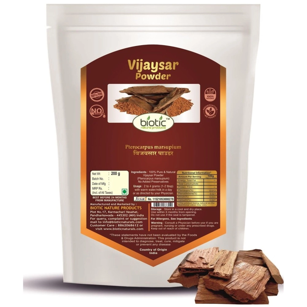 Biotic Vijaysar Powder (Pterocarpus Marsupium) Vijay sar Powder for Diabetes - 200gm