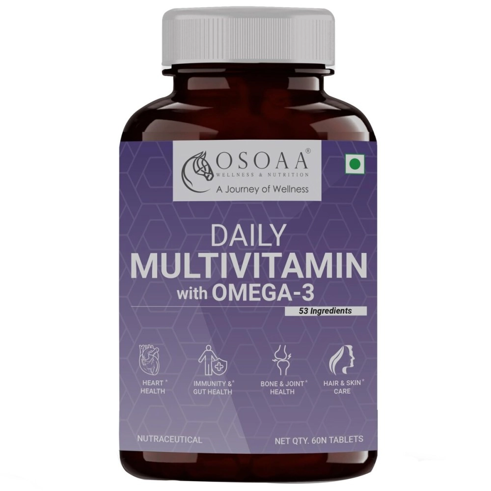 OSOAA Daily Multivitamin with Omega 3 & Probiotics - 60 Veg Tablets | 53 Vital Vitamins & Minerals with Zinc, Vitamin C, Vitamin D, Vitamin B12, and Multiminerals - Supports Immunity & Gut Health