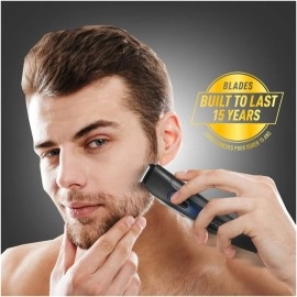 Tefal Stylis JT280001, Corded and Cordless beard trimmer with fast charge, Self-sharpening stainless steel blades, 90 mins run time, Black