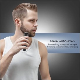 Tefal Stylis JT280001, Corded and Cordless beard trimmer with fast charge, Self-sharpening stainless steel blades, 90 mins run time, Black