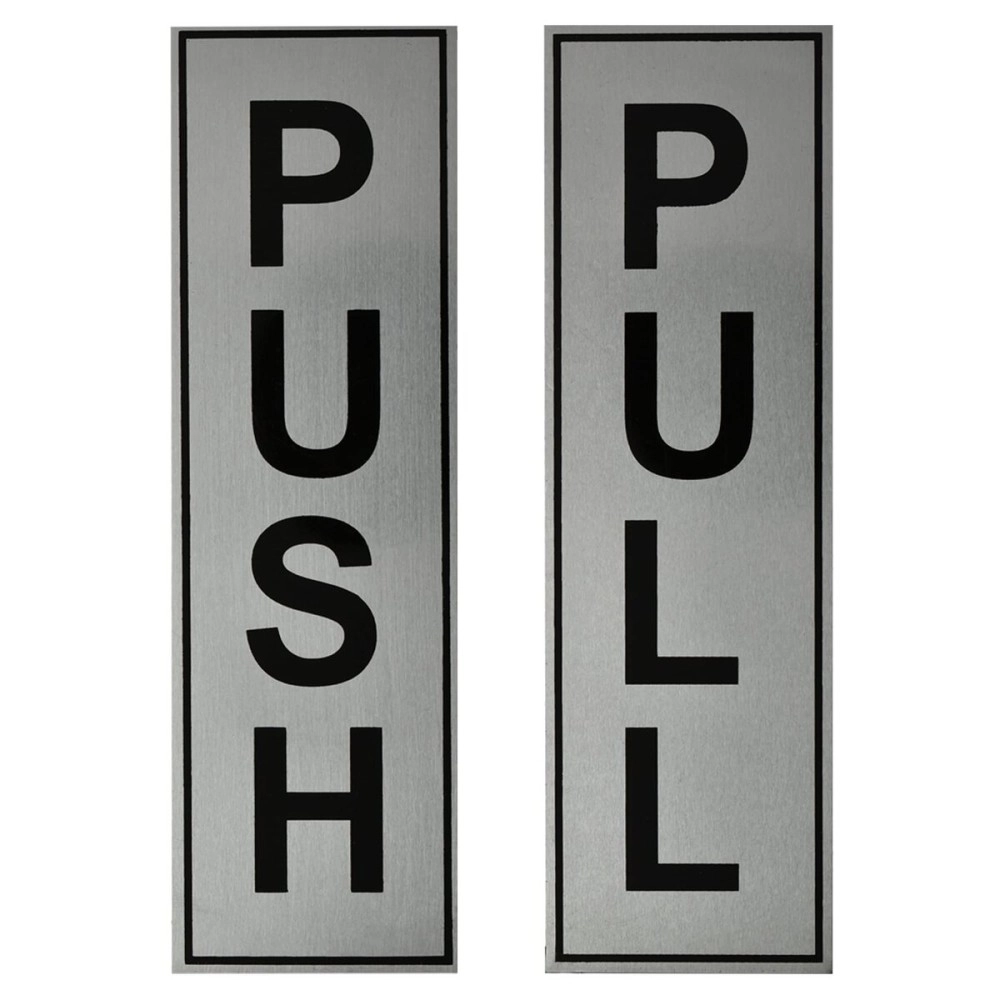 BUZZ COOL Push Pull Metal Sign Stickers Self Adhesive Stainless Steel finish Push and Pull Signage Board for Glass Wooden Doors Office Hospital Mall Gate Sticker Combo (Silver)