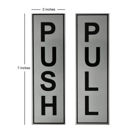 BUZZ COOL Push Pull Metal Sign Stickers Self Adhesive Stainless Steel finish Push and Pull Signage Board for Glass Wooden Doors Office Hospital Mall Gate Sticker Combo (Silver)