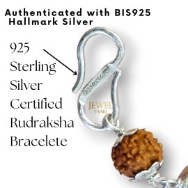 SJ SHUBHAM JEWELLERS 925 Sterling Handmade Dual Silver Wire Stylish Rudraksha Bracelet Silver Rakhi For Men (Brown, 6 Mm Natural Beads Om Silver Para) (Plain Rudrakasha)