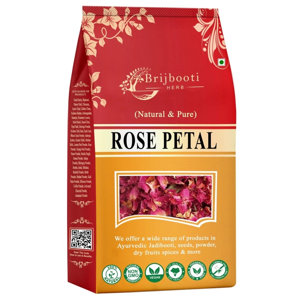 BrijBooti Birju Mahavir Edible Sun Dried Rose Petals - Gulab Patti for Face, Body, Hair, Herbal Tea 200 Gr