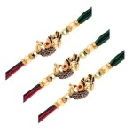I Jewels 18k Gold Plated Indian Traditional Designer Multi-colour Peacock Rakhi for Men/Brother (R702-3) (Pack of 3)