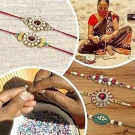 I Jewels 18k Gold Plated Indian Traditional Designer Multi-colour Peacock Rakhi for Men/Brother (R702-3) (Pack of 3)