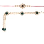I Jewels 18k Indian Festival Designer Bhaiya Bhabhi Hanging Lumba Rakhi Combo Set for Rakshabhandan Special (R014G-CO)