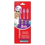 Colgate Kids Barbie Manual Toothbrush, Extra Soft With Tongue Cleaner, Kids Toothbrush Ideal For 5+ Years Kids, Multi Colour(Combo Pack Offer Of 3)