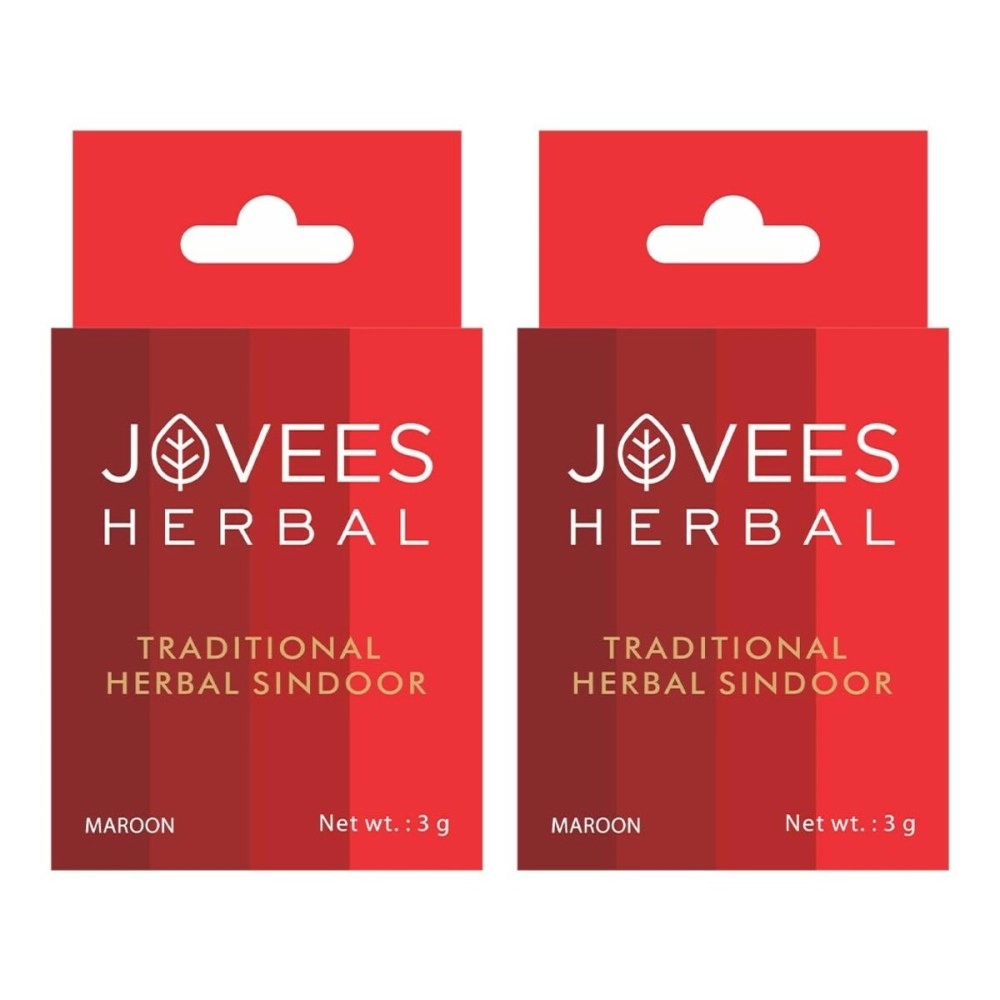 Jovees Herbal Traditional Maroon Sindoor, 3 gms | Water Resistant | Derived from Natural Ingredients | Pack of 2