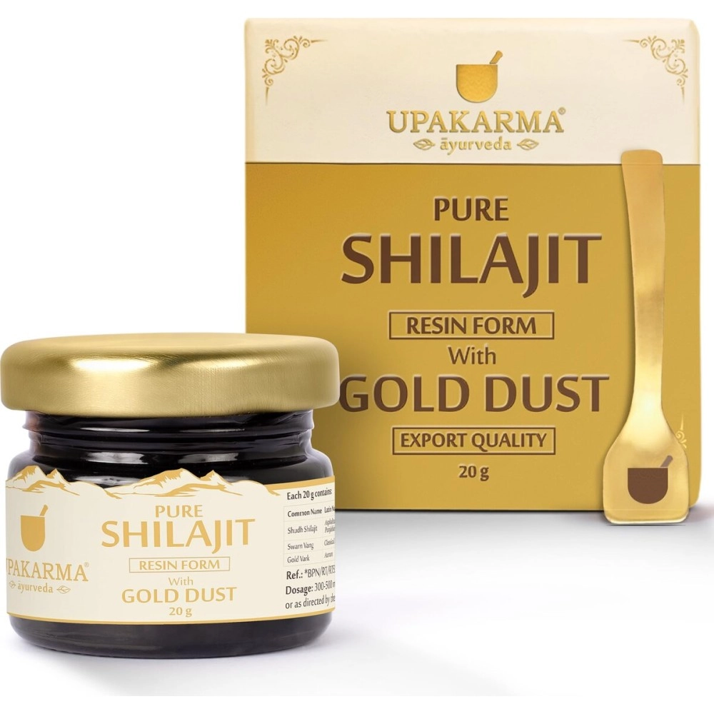 UPAKARMA Premium Ayurvedic Pure and Natural Shilajit Gold Resin with Pure Gold Dust Helps Boost Immunity, Energy, Strength, Stamina, and Overall Health - 20 Grams Shilajeet - Pack of 1