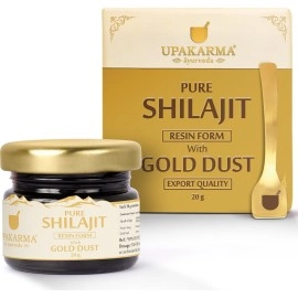 UPAKARMA Premium Ayurvedic Pure and Natural Shilajit Gold Resin with Pure Gold Dust Helps Boost Immunity, Energy, Strength, Stamina, and Overall Health - 20 Grams Shilajeet - Pack of 1