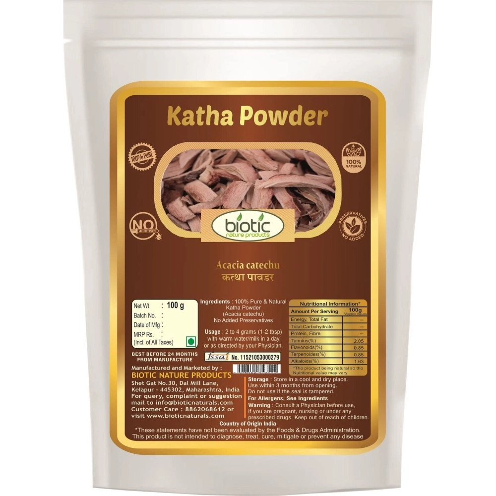 Biotic Katha Powder (Acacia Catechu) Kattha Powder - 100g