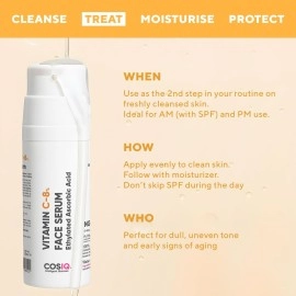 COS-IQ 8% Vitamin C Face Serum for Glowing Skin (Formulated & Tested For Sensitive Skin) | Highly Stable | Non Irritating | Non Sticky | Brightening Vit C Formula For Men and Women | 30 ml