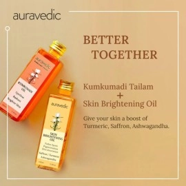 Auravedic Kumkumadi Tailam & Vitamin C Face Oil, Pack of 2 (100ml Each), Glow-Boosting Face & Body Oil With Rosehip For Bright, Radiant Skin, After Bath Daily Use