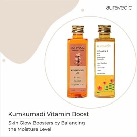 Auravedic Kumkumadi Tailam & Vitamin C Face Oil, Pack of 2 (100ml Each), Glow-Boosting Face & Body Oil With Rosehip For Bright, Radiant Skin, After Bath Daily Use