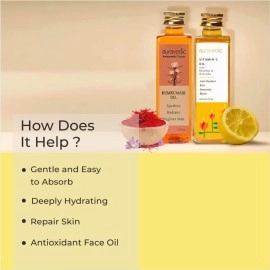 Auravedic Kumkumadi Tailam & Vitamin C Face Oil, Pack of 2 (100ml Each), Glow-Boosting Face & Body Oil With Rosehip For Bright, Radiant Skin, After Bath Daily Use
