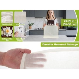 Olicity Cheese Cloths, 6PCS, Grade 100,20x20Inch Hemmed Cheese Cloth Fabric Reusable Fine Mesh Cloth Strainer, 100% Cotton Unbleached Precut Muslin Cheesecloth for Straining, Cooking, Yogurt, Juicing