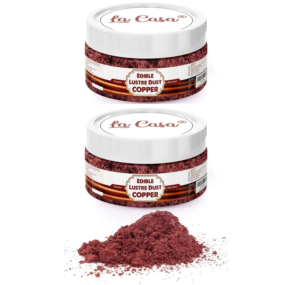 La Casa Premium Edible Lustre Dust - Bright Copper | Pack of 2 | Pearl Dust Ideal for Cake Icing Decoration & Garnishing | 2x9gm |