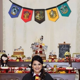 WOBBOX Multi Colour Harry Potter Flags Bunting Banner/Happy Birthday Banner/Birthday Banner Decoration, Medium (WOBOX1879)