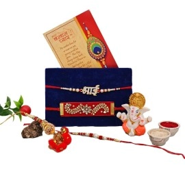 Rakhi Gift for Brother, 4 Rakhi Combo Set for Bhaiya Bhabhi Kids Boy - Rakhis for Rakshabandhan Hamper - Rakhi Gifts for Home Decor/Bhai Rakhi/Lumba Rakhi/Kundan Rakhi/Pearl Rakhi/, Greeting Card