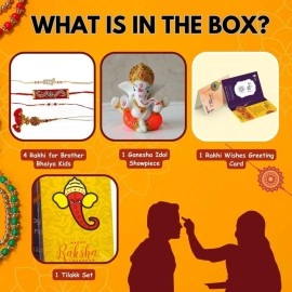 Rakhi Gift for Brother, 4 Rakhi Combo Set for Bhaiya Bhabhi Kids Boy - Rakhis for Rakshabandhan Hamper - Rakhi Gifts for Home Decor/Bhai Rakhi/Lumba Rakhi/Kundan Rakhi/Pearl Rakhi/, Greeting Card