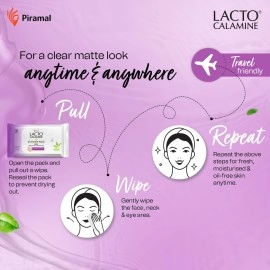 Lacto Calamine Oil Control Face Wipes with Neem, Vitamin B3 and Aloe Vera, No Parabens, Alcohol Free, White, 60 Count, Pack of 2