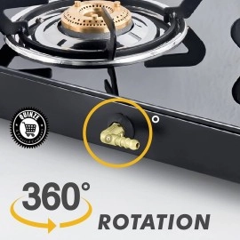 Quinze Brass Polished Revolving LPG Gas Stove Back Nozzle - Suitable for All Gas Stoves (Multicolour)