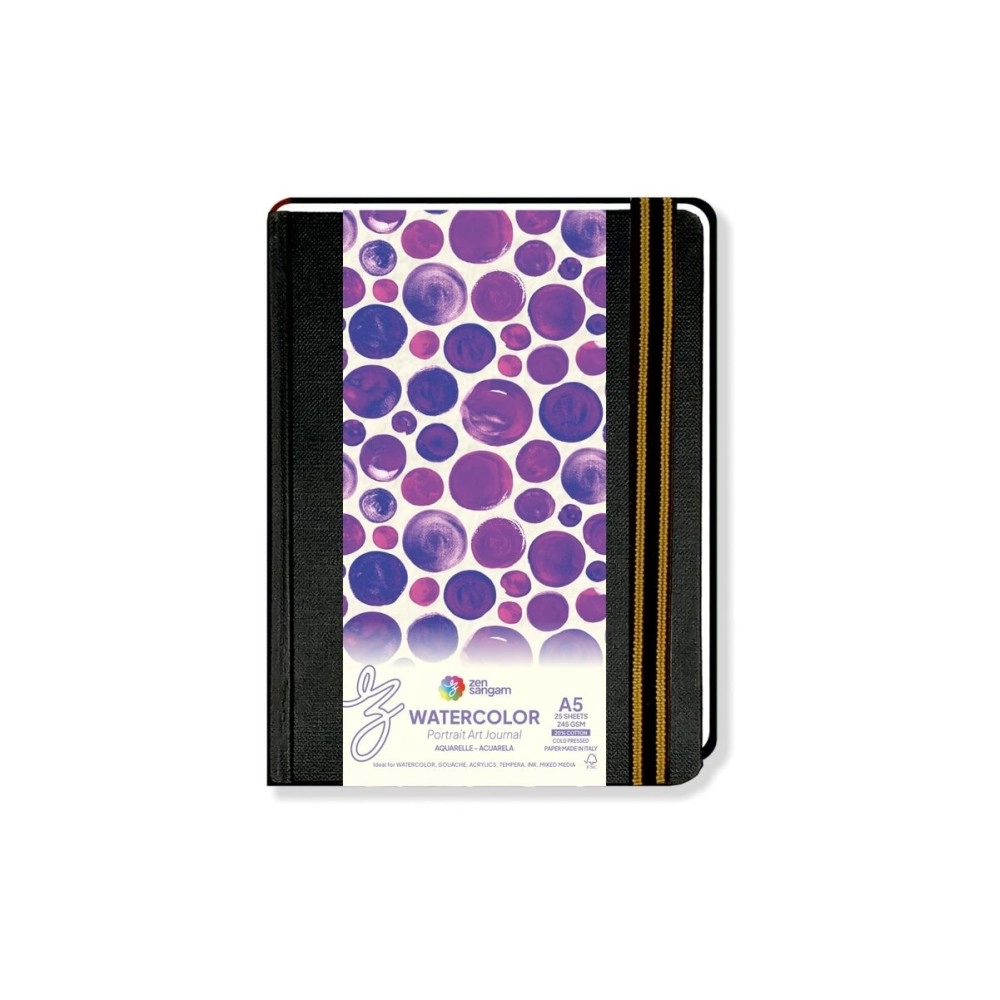Zen Sangam Express your Mind A5 Watercolor Art Journal Portrait 245 GSM Cotton Cold Pressed Watercolour Book (21x14.8cm, Black) - 50 Pages