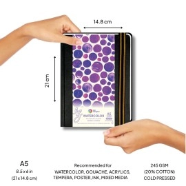 Zen Sangam Express your Mind A5 Watercolor Art Journal Portrait 245 GSM Cotton Cold Pressed Watercolour Book (21x14.8cm, Black) - 50 Pages