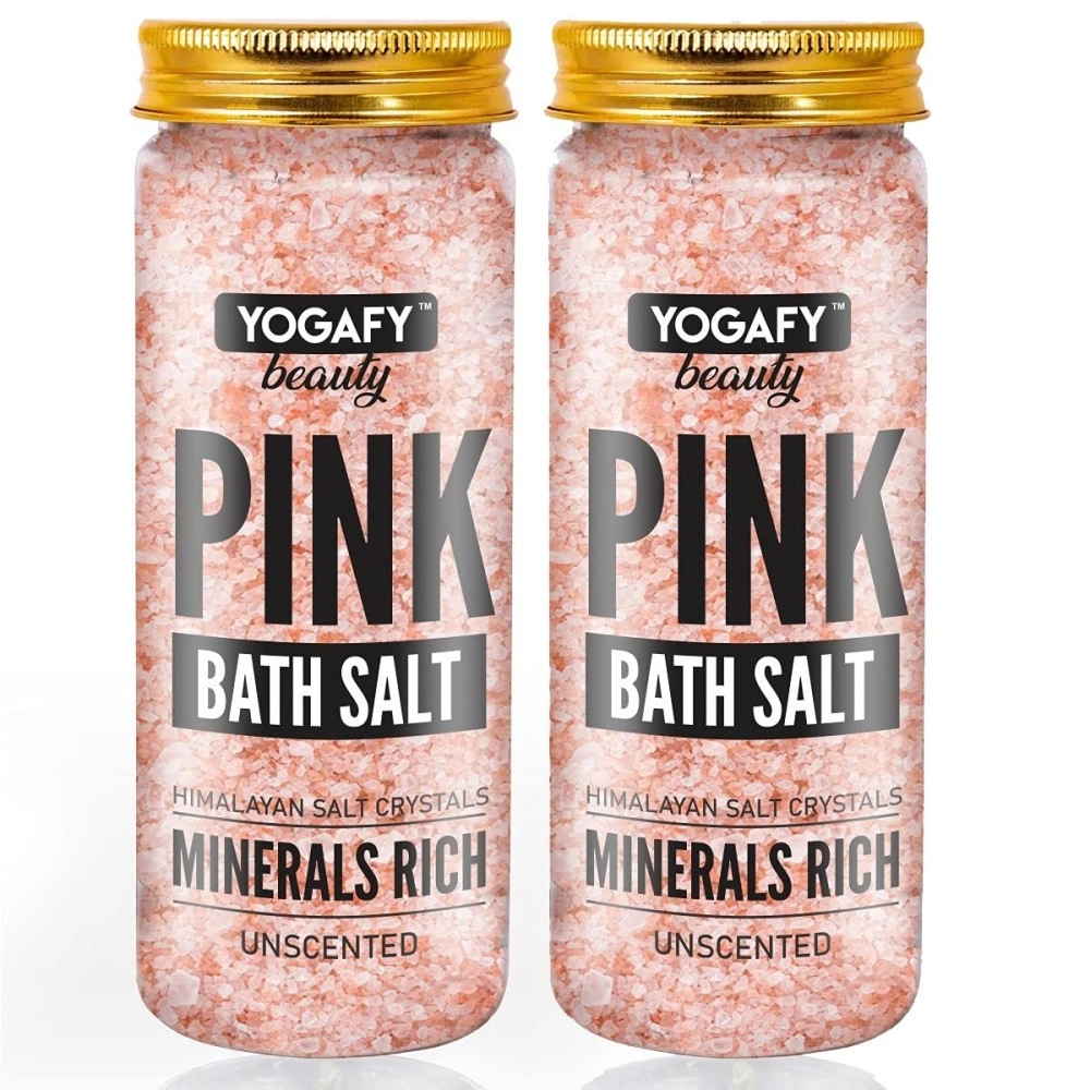 YOGAFY - Minerals Rich Himalayan Pink Bath Salt Crystal - Pack of 2 - For Body Spa, Relaxation and Pain Relief | 350g