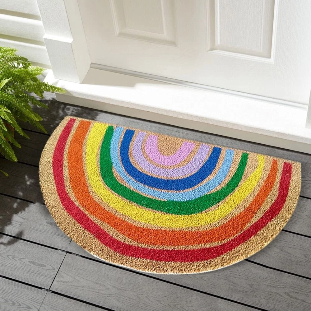 MATS AVENUE DOOR MATS AT YOUR DOOR STEP Coir and Latex Backed Half Round Rainbow Pattern Multicolor 50X90 CM