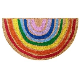 MATS AVENUE DOOR MATS AT YOUR DOOR STEP Coir and Latex Backed Half Round Rainbow Pattern Multicolor 50X90 CM