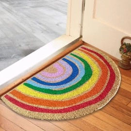 MATS AVENUE DOOR MATS AT YOUR DOOR STEP Coir and Latex Backed Half Round Rainbow Pattern Multicolor 50X90 CM